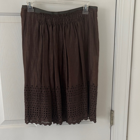 Elie Tahari Chocolate Brown Cotton Eyelet Skirt